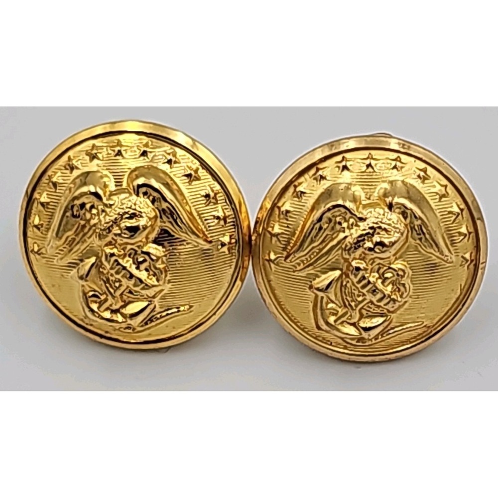 Marine Corps Buttons Screw Back Anodized 1 Pair 27 Ligne 11/16" USMC Gold Tone